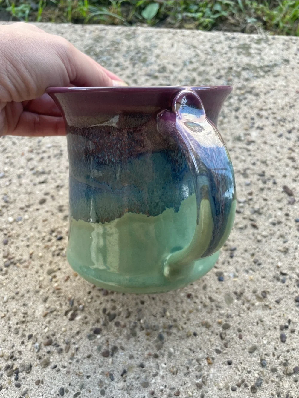 Handmade Ceramic Mug in Green, Blue & Plum
